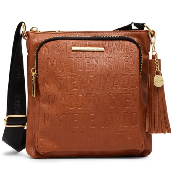 Steve Madden Handbags - Steve Madden Logo Crossbody Bag in Cognac